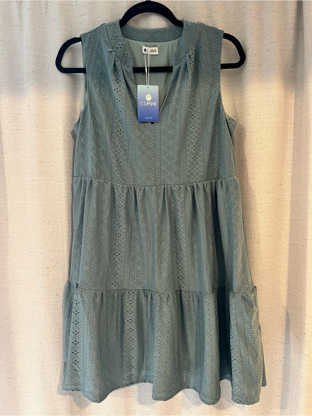 Cupshe Sage Green Sleeveless Eyelet Tiered Mini Dress